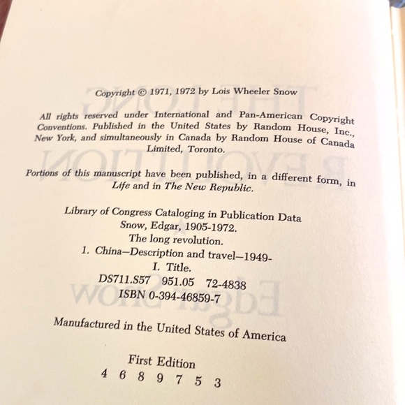 EDGAR SNOW - THE LONG REVOLUTION - NIXON IN CHINA Hardback 1972 GUC - Picture 9 of 13